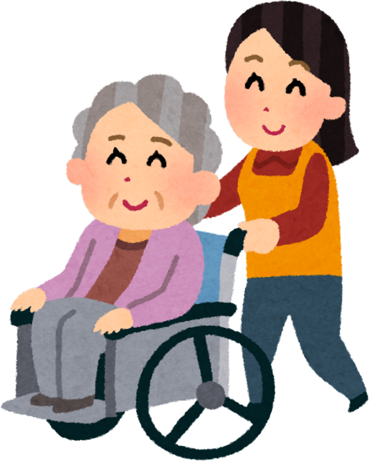 Illustration of a Caregiver Assisting a Senior Woman in a Wheelchair