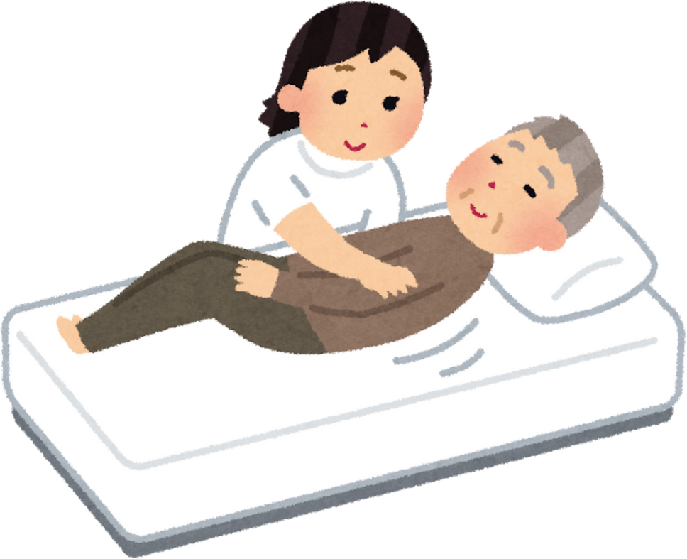 Illustration of a Nurse Preventing Bedsores in an Elderly Patient