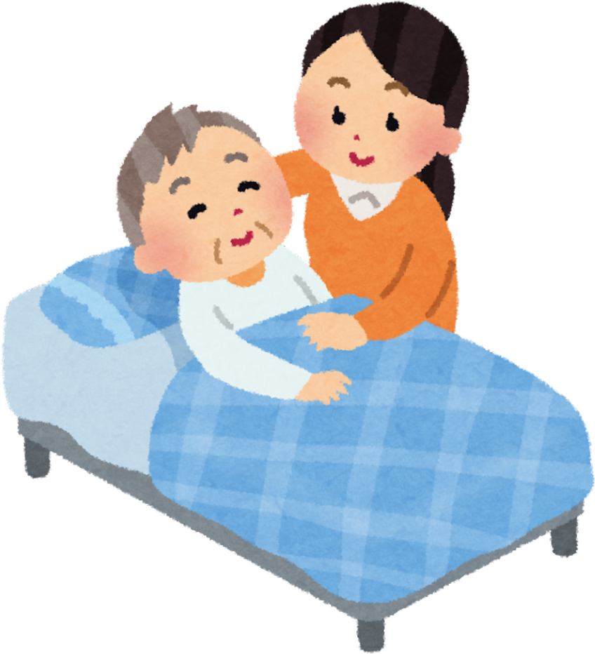 Illustration of a Young Woman Caring for an Elderly Man in Bed